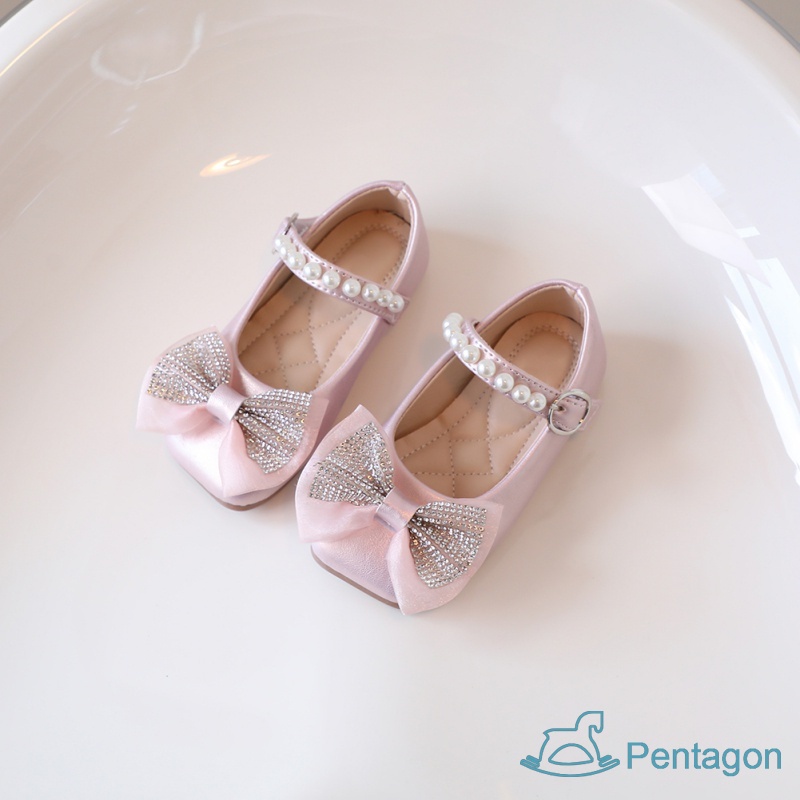 Xăng đan Đế Mềm Chống Trượt Đính Nơ Ngọc Trai Thời Trang Xuân Thu Phong Cách Hàn Quốc Cho Bé Gái