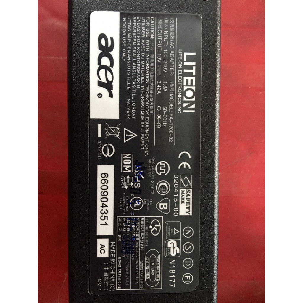 Sạc Laptop Acer 19v-3.42A