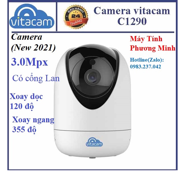 Camera (New 2021) Vitacam C1290 - 3MPX - 2K Full HD 1296P Chuẩn H265X, có Cổng Lan- Hàng chính hãng