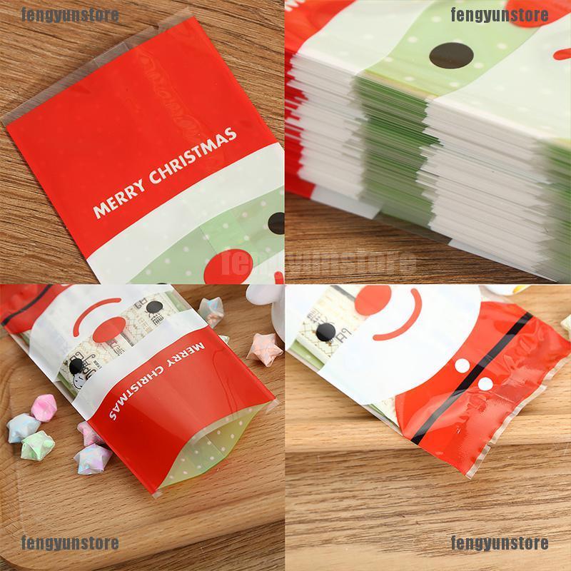 (fengstore)100pcs/bag Christmas Cookie Bag Transparent Candy Packaging Santa Claus Guard