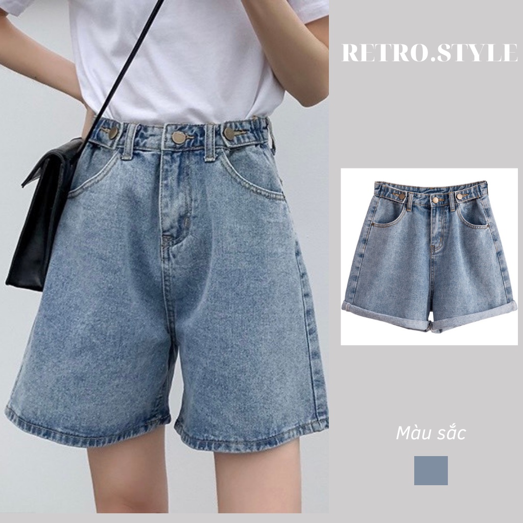 Quần đùi denim ống rộng lưng cao dành cho nữ Jeandui3khuy/P11K10