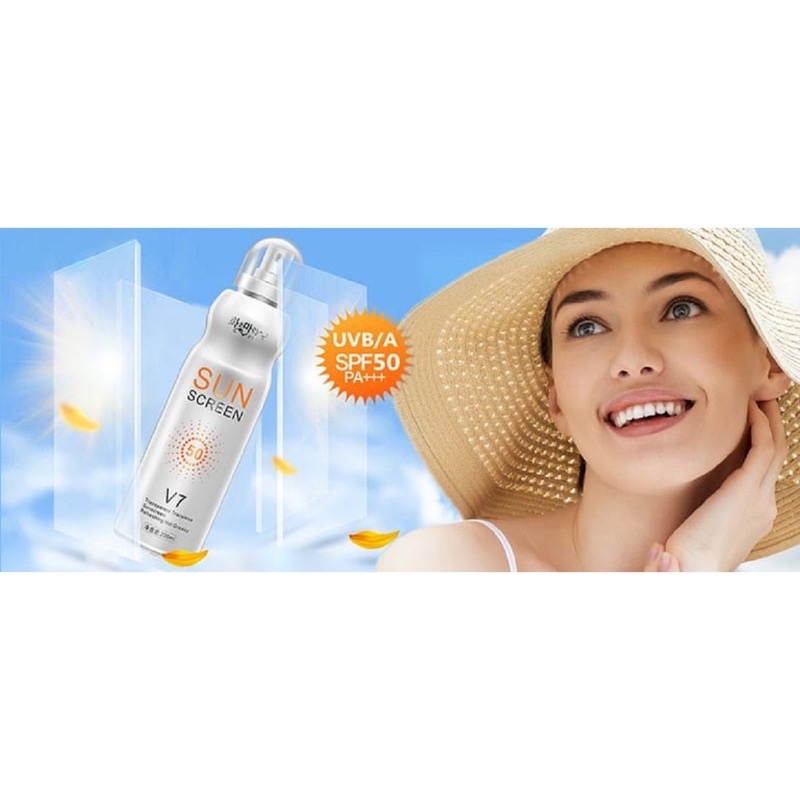 - Xịt chống nắng Sun Screen V7 lên tone, trắng da, cam kết hiệu quả sau 1 lần xịt