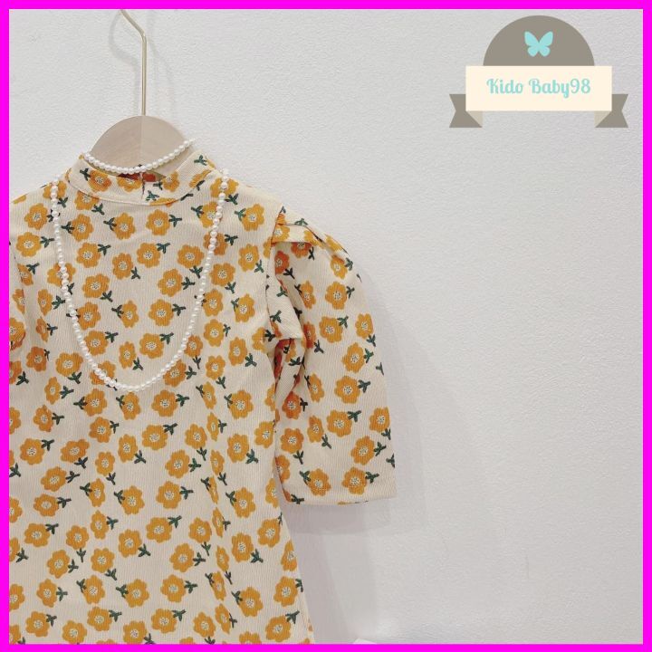 Áo Dài Cho Bé_Áo Dài Nhung Tăm Hoa Vàng Thiết Kế Cao Cấp Cho Bé Diện Đi Chơi Xuân, Chơi Tết_Kiddo Shop AD07i