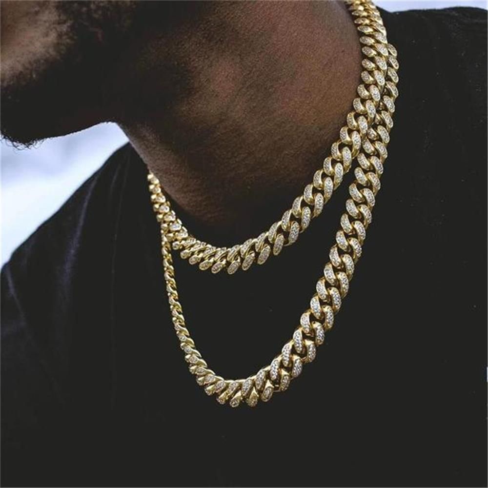 Vòng cổ chuỗi xích 12mm đính kim cương phong cách hiphop sang trọng cho nam và nữ tùy chọn màu sắc