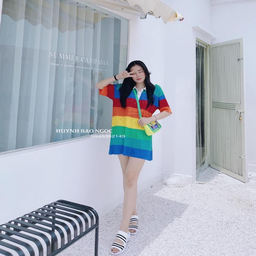 Đầm len kẻ ngang màu sắc siêu xinh