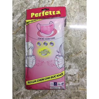 1 bịch 10 cái khẩu trang Perfetta 3 lớp màu hồng