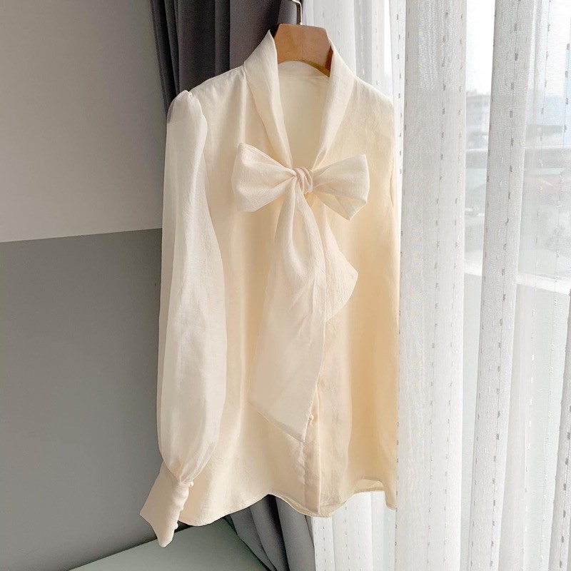 áo sơ mi tơ voan cổ nơ | BigBuy360 - bigbuy360.vn