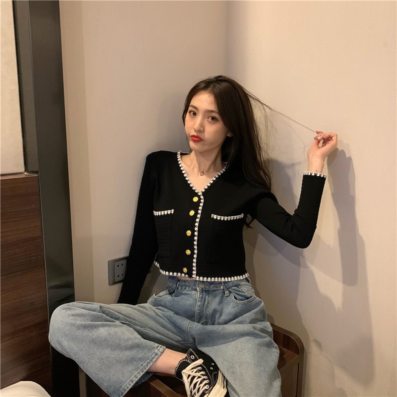 Áo Khoác Cardigan Dệt Kim Cổ Chữ V Phối Nút Thời Trang Mùa Thu | BigBuy360 - bigbuy360.vn