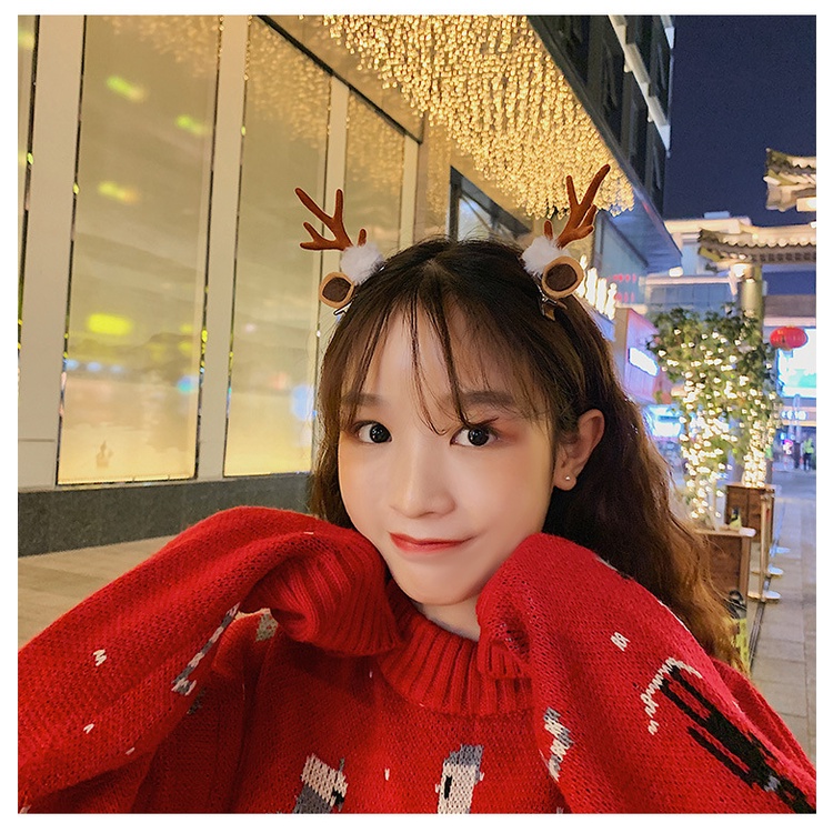 Kẹp Tóc Hình Sừng Tuần Lộc Giáng Sinh Phong Cách Mori Mới 2022