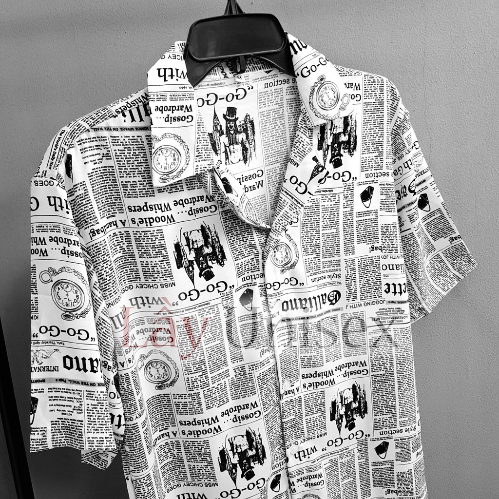 [ẢNH THẬT] Sơ Mi Tờ Báo form Unisex - Đen | BigBuy360 - bigbuy360.vn