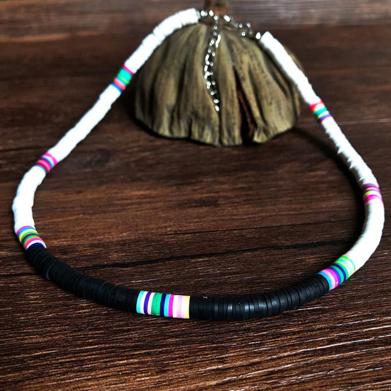 Vòng Cổ Choker Mặt Đất Sét Polymer Màu Cầu Vồng Tinh Tế Có Thể Điều Chỉnh Charms