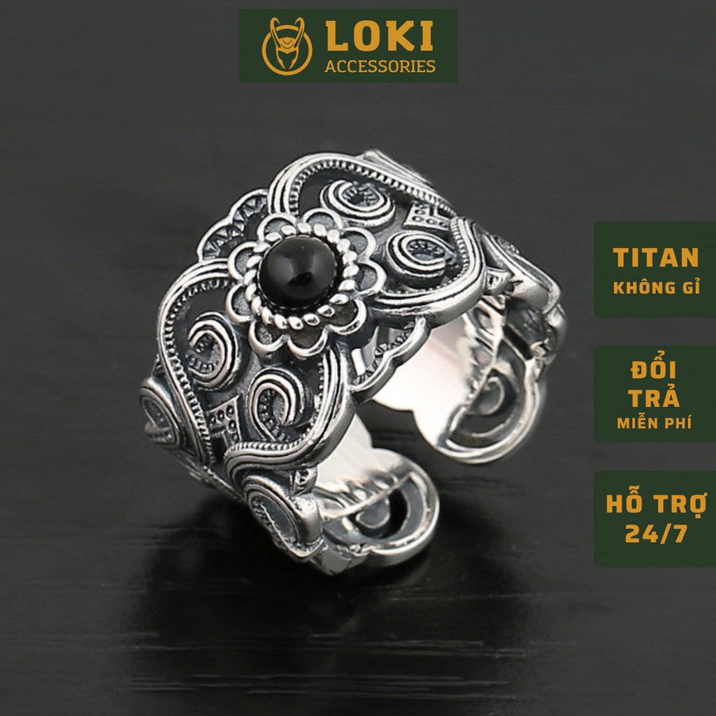 Nhẫn nam nữ tròn Loki Accessories màu bạc thời trang chất Titan đẹp đơn giản không gỉ - Nhẫn Hoa Đá