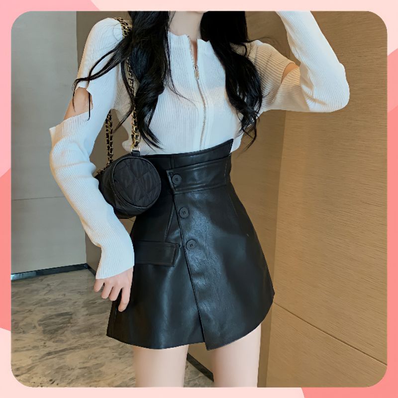 Chân Váy Da ❤️ Quần Da Giả Váy Vạt Chéo Phong Cách Hàn Quốc❤️