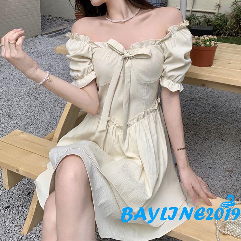 BAY-Women´s Dress, Fungus Trim Decoration Short Sleeve Solid Color Double-Layer High Waist Dresses