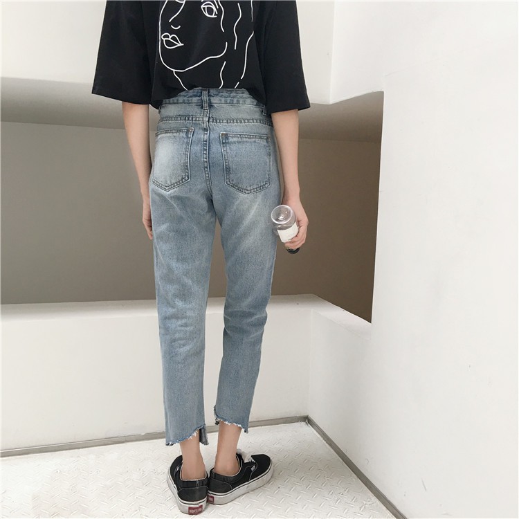 Quần bò ống suông/ quần jeans nữ baggy lưng cao Ulzzang Quảng Châu (Mom Jeans)