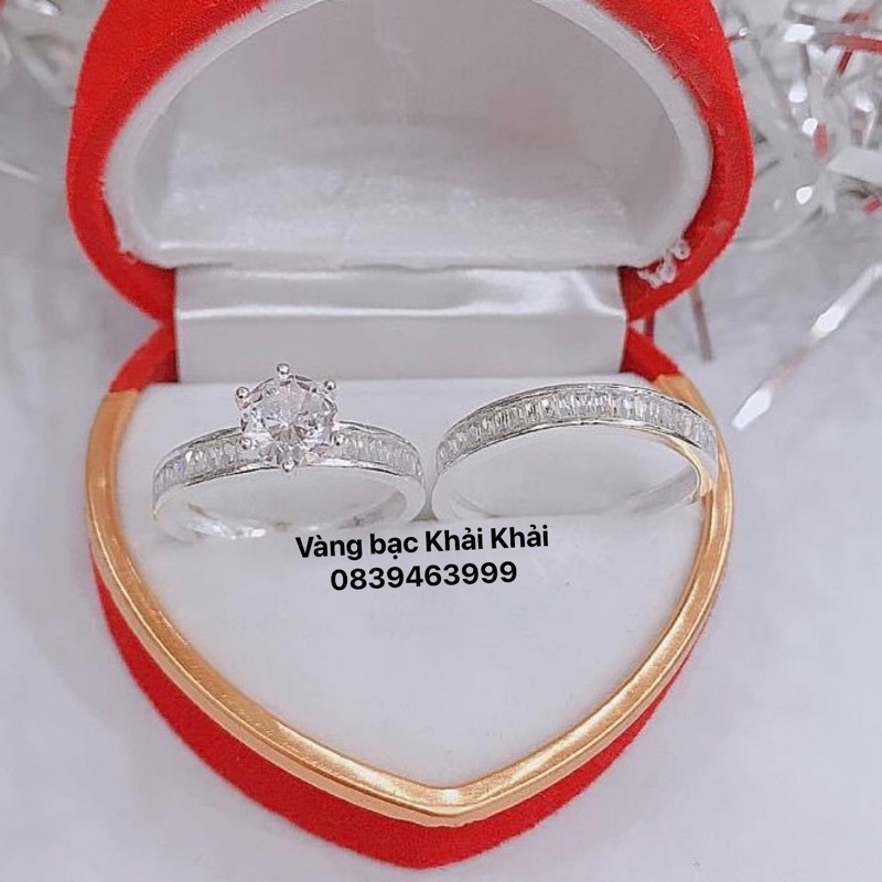 Nhẫn đôi bạc ta đính đá cao cấp siêu đẹp , sáng bóng - Vàng Bạc Khải Khải