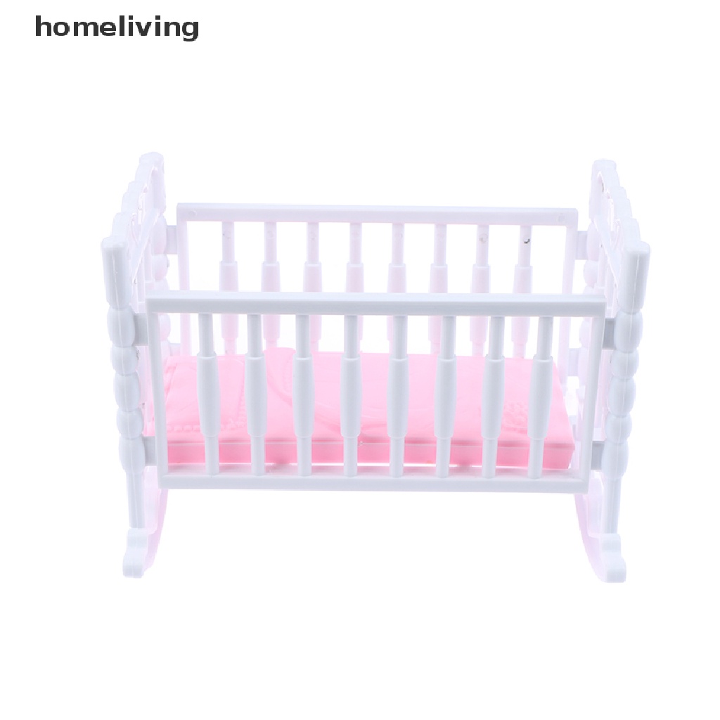 Nôi Em Bé Màu Trắng Hồng Nhạt Trang Trí Nhà Búp Bê