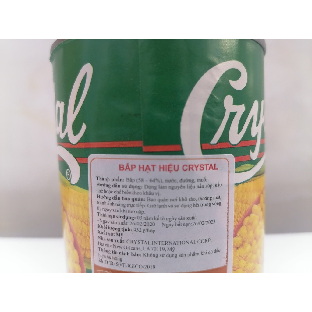 [432g] Bắp ngọt nguyên hạt [USA] CRYSTAL Whole Kernel Golden Sweet Corn (tgc-hk)