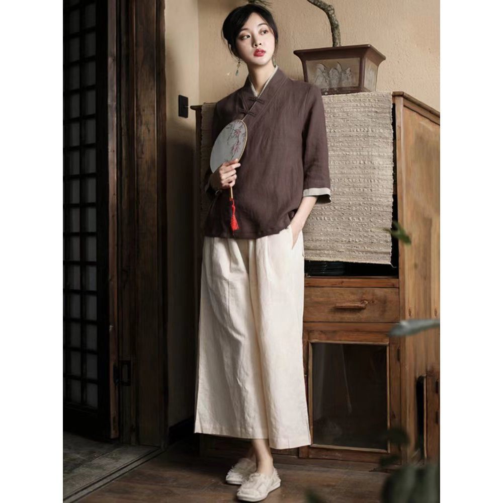 Thời trang mùa hè của phụ nữ Thời trang mùa hè áo Hanfu cotton