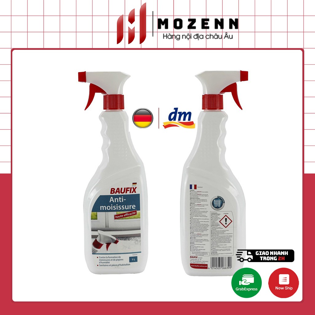 Chai xịt tẩy nấm mốc Baufix 1L trên tường, cửa ra vào, cửa sổ, nền nhà - chất tẩy rửa nhập Đức