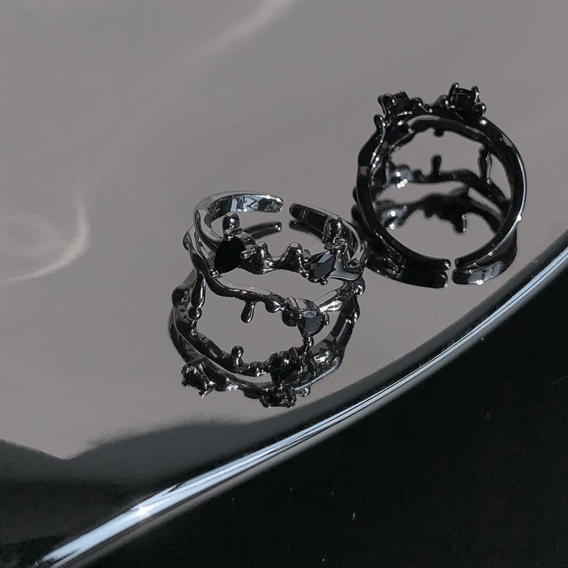 Nhẫn Hở Hình Cành Hoa Màu Đen / Bạc Phong Cách Retro 19A1618