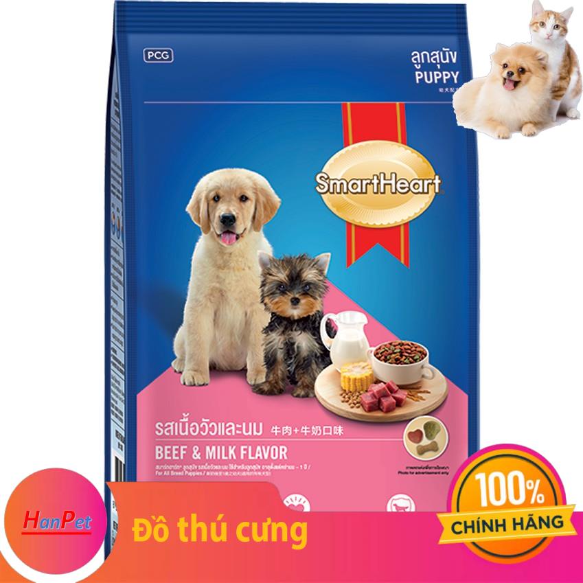 Bao 8kg (2 loại) THỨC ĂN SMARTHEART PUPPY DÀNH CHO CHÓ CON VỊ BÒ VÀ SỮA
