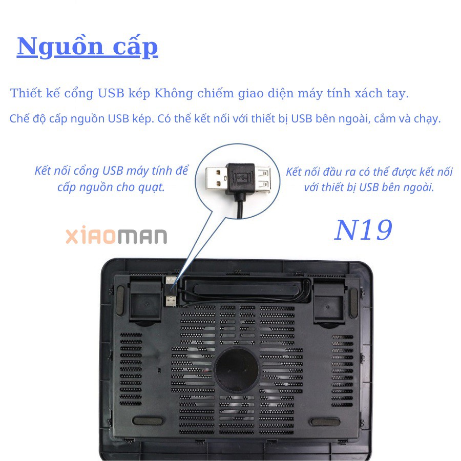 Đế tản nhiệt Laptop, quạt tản nhiệt laptop macbook N19 1 quạt N99 2 quạt 2 đèn led đế nâng 45 độ dùng cho laptop macbook
