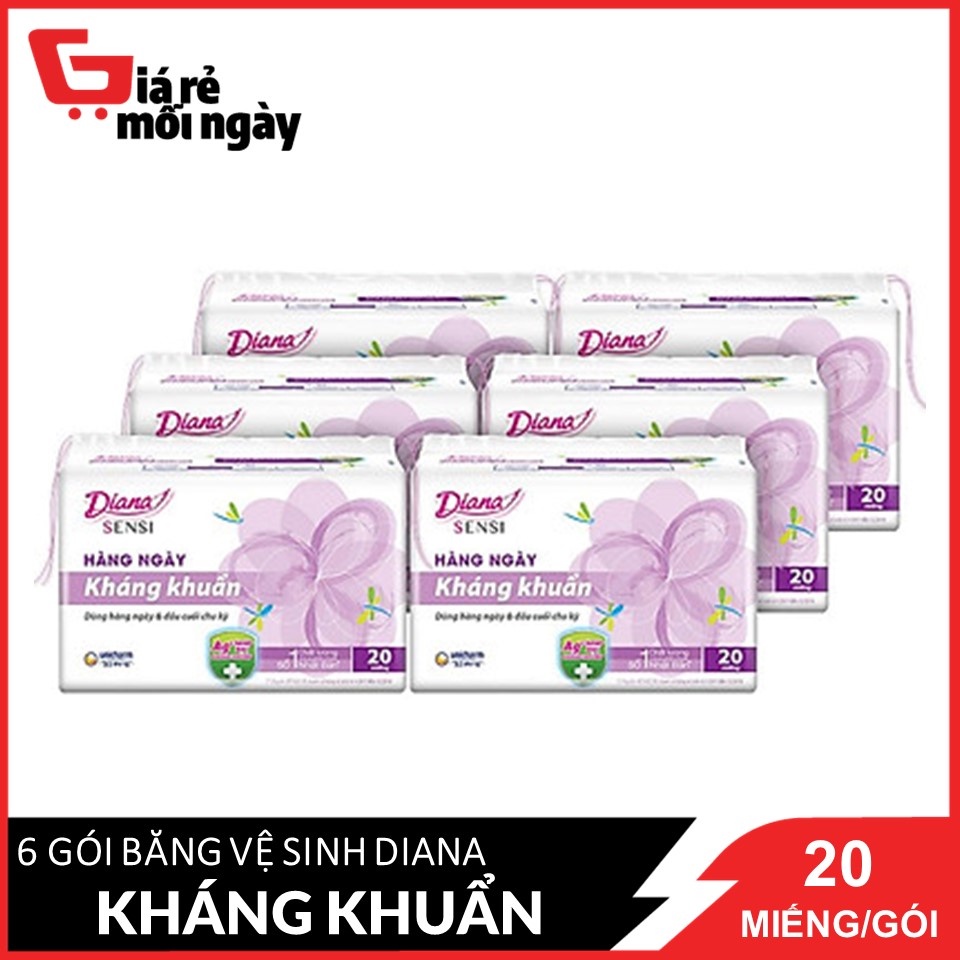 Combo 6 Băng Vệ Sinh Diana Daily Sensi Siêu Thấm Kháng Khuẩn (Gói 20 Miếng)