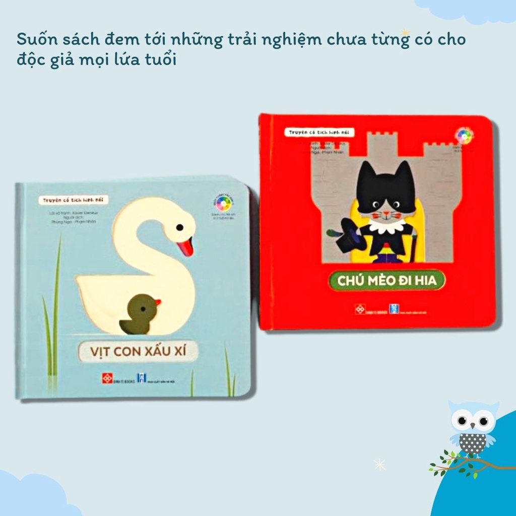 Sách - Truyện cổ tích hình nổi tương tác cho bé song ngữ Việt Anh Chú Mèo Đi Hia + Vịt Con Xấu Xí (Bộ 2 cuốn)