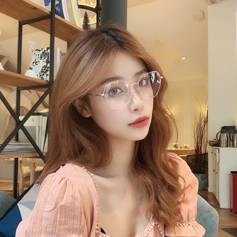 Kính giả cận gọng đa giác chất liệu thép không gỉ thời trang Unisex phong cách Hàn Quốc mắt kính không độ EMOJI 045
