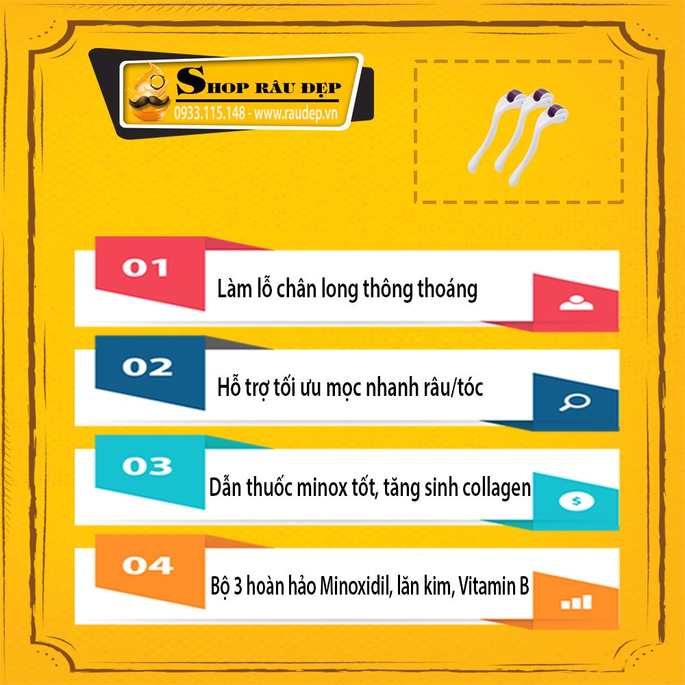 Lăn Kim Kích Thích Năng Lông Hỗ Trợ Mọc Râu Tóc, Làm Đẹp Da | BigBuy360 - bigbuy360.vn