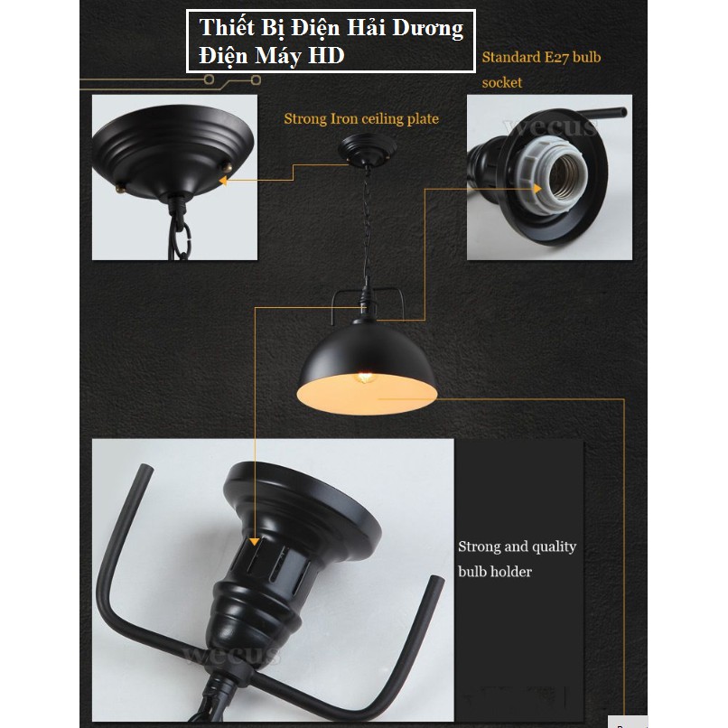 Chao thả trần chao dầu dây xích cổ điển D300 (Đen) - Đường kính chao đèn 30cm - Bảo hành 12 tháng