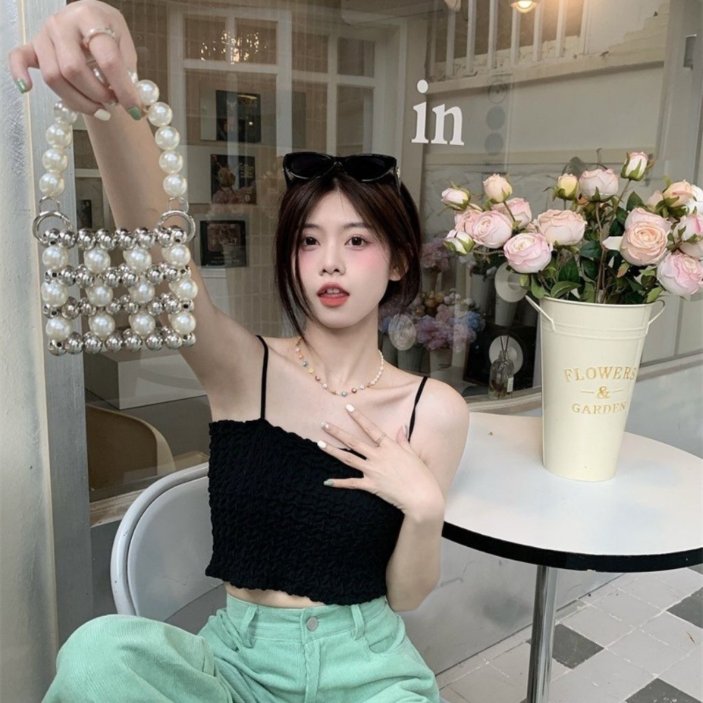 Áo bra nữ 2 dây có mút ngực phong cách croptop nhún cực đẹp và đáng yêu JOCOSI B8686
