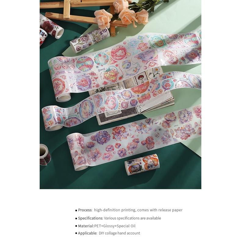 Băng Keo Washi 300cm Họa Tiết Hoa Dễ Thương Dùng Trang Trí Sổ Tay DIY