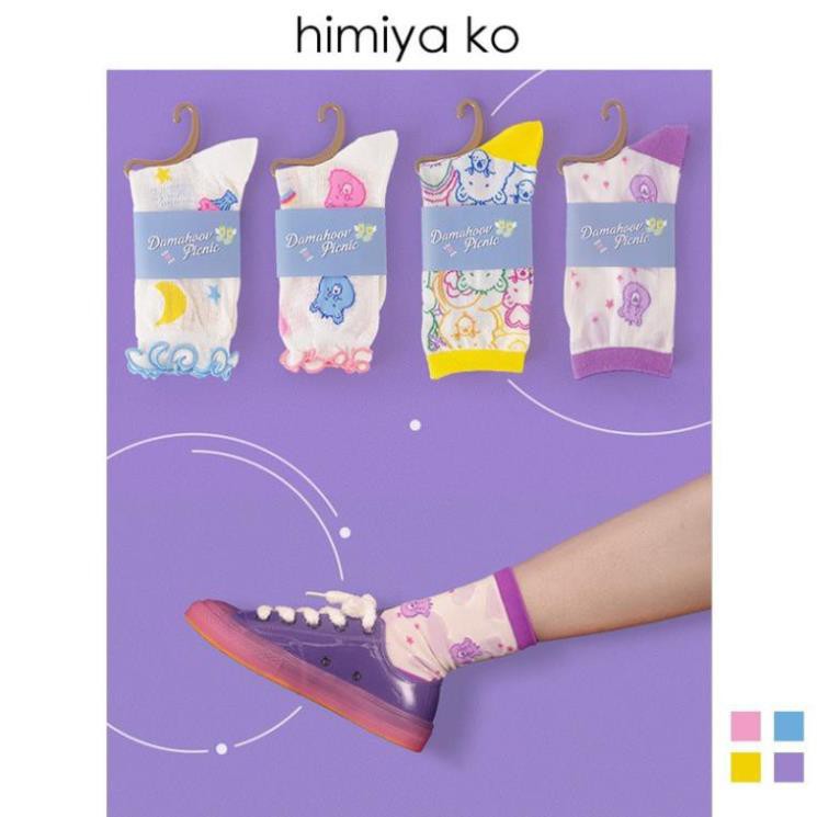 Tất Nữ Cổ Cao Nhật Bản Cao Cấp In Hình Hoạt Hình Hoạt Tiết Nhiều Màu Dễ Thương Cotton Mềm Mát Vớ Nữ Cổ Cao