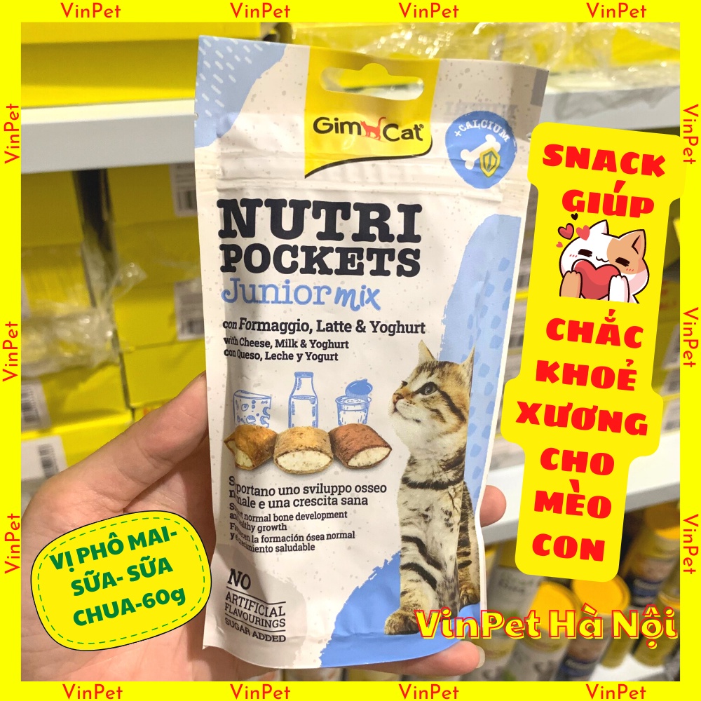Gimcat Nutri Pockets, gói bánh thưởng snack crunchy dinh dưỡng cho mèo 60g
