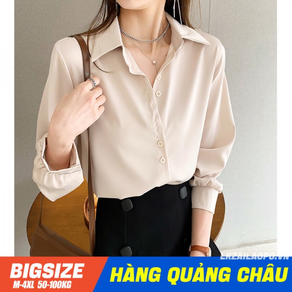 Áo sơ mi công sở ⚡️𝐁𝐈𝐆𝐒𝐈𝐙𝐄⚡️ Áo basic nữ trơn tay dài from rộng mùa thu Hàn Quốc trẻ trung năng động cho người mập béo | BigBuy360 - bigbuy360.vn