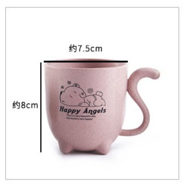 Ly, cốc sữa, súc miệng lúa mạch happy angels hình cún con cho bé yêu