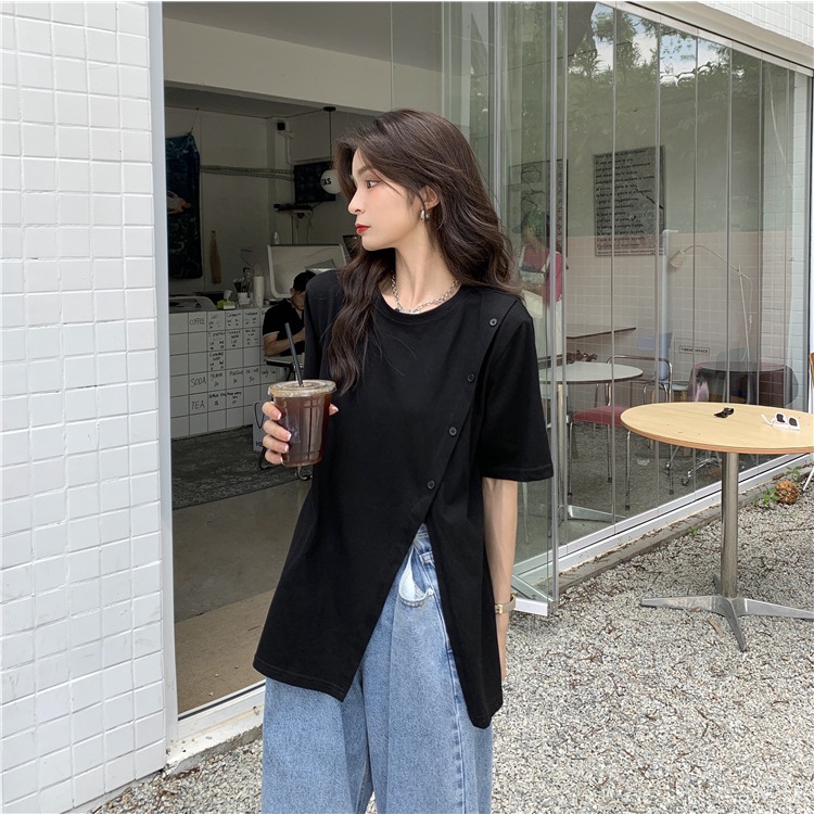 NRVP Áo kiểu tay ngắn cổ tròn thời trang mùa hè phong cách Hàn Quốc cho nữ