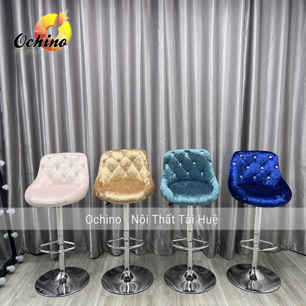 GHẾ MAKEUP nỉ nhung đính đá, Ghế Bar, Ghế chụp hình, Ghế trang điểm sang chảnh (đủ màu)
