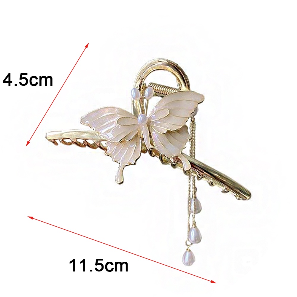 Kẹp Tóc Bướm Tua Rua Màu Vàng Kim Loại Đính Ngọc Trai Phong Cách Vintage Mới Cho Nữ