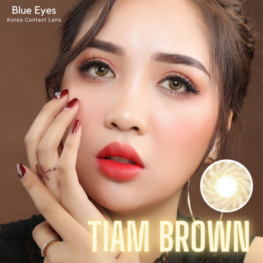 Kính áp tròng cận màu nâu sang chảnh TIAM BROWN, giãn nhẹ 14.2 mm, sử dụng 6M, sẵn kho , giá 1 cặp lens kèm khay dựng.