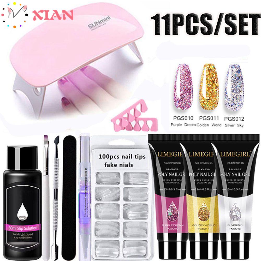 XIANSTORE 11PCS/Set Nail File Finger Separator For Quick Extension Nail Tool Kit Nail Manicure Set Poly Nail Gel Set Cuticle Pusher Nail Building Finger Extend Mold UV Nail Dryer Lamp Shiny/Nude Color