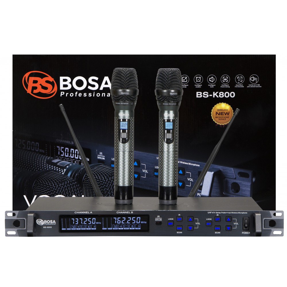 Micro không dây karaoke Bosa BS K800 ( Màu Đen ) - Tặng Kèm Chống Lăn