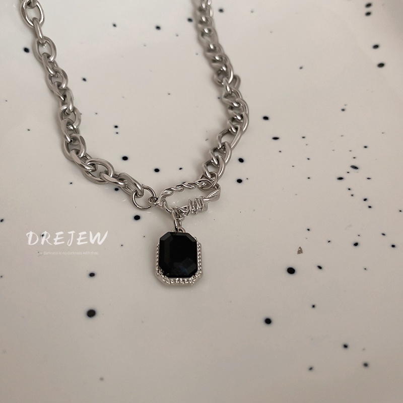 DREJEW Dây Chuyền Thép Titan Mặt Vuông Đính Đá Phong Cách Hip Hop Hàn Quốc Cá Tính
