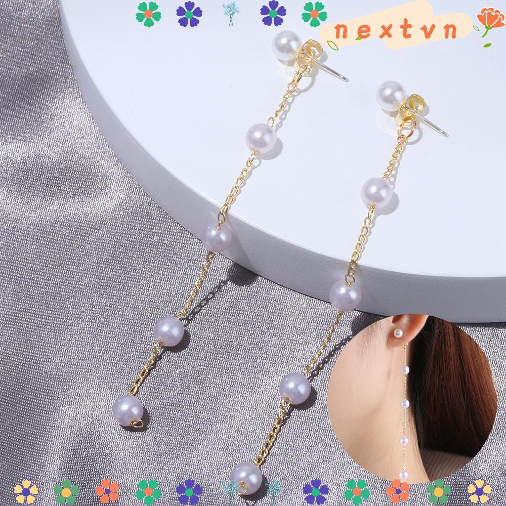 Bông tai dáng dài đính ngọc trai giả kiểu dáng xinh xắn thời trang