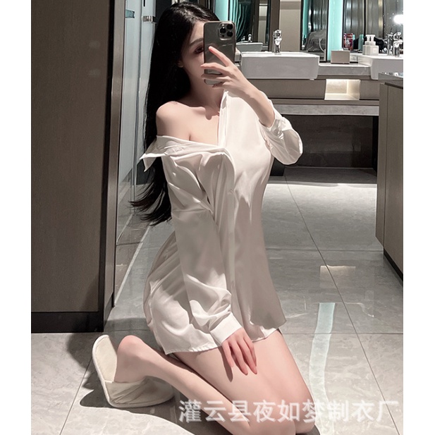 Áo sơ mi trắng xuyên thấu voan mỏng kèm chip sexy nữ