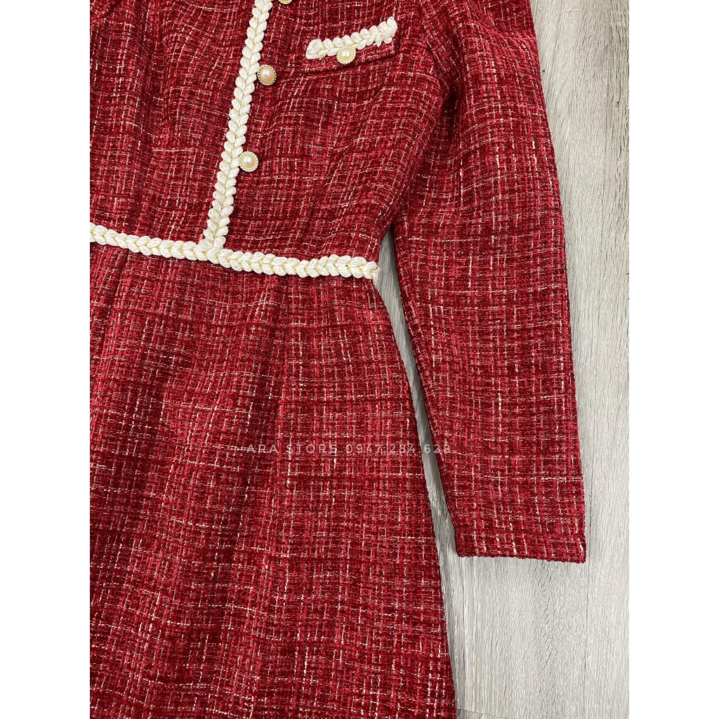 Váy dạ đỏ Tweet cao cấp phối viền cách điệu Ara V06 | BigBuy360 - bigbuy360.vn