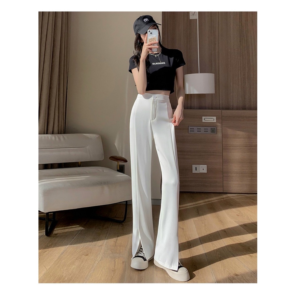 Quần tây nữ ống rộng lưng cao phong cách Hàn Quốc chất kaki mềm