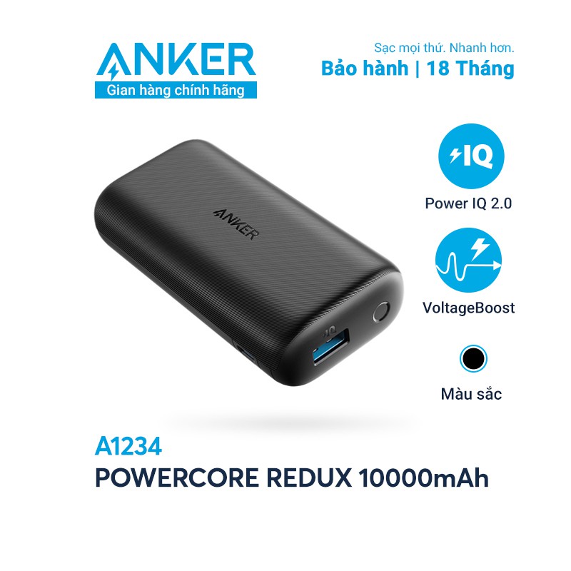 [Mã ELMALLCOIN hoàn 8% xu đơn 500k] Pin sạc dự phòng ANKER PowerCore Redux 10000mAh - A1234